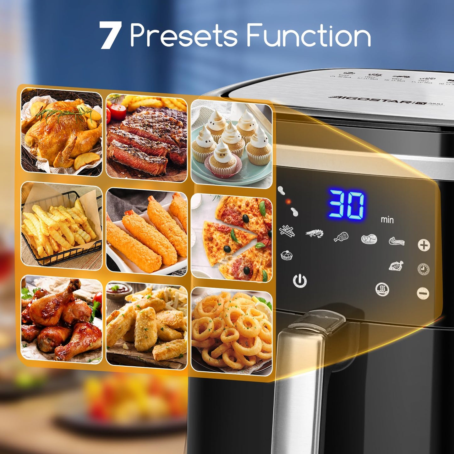 Aigostar Cube – Air Fryer 7L 1900W XXL avec 7 Programmes & Maintien au Chaud