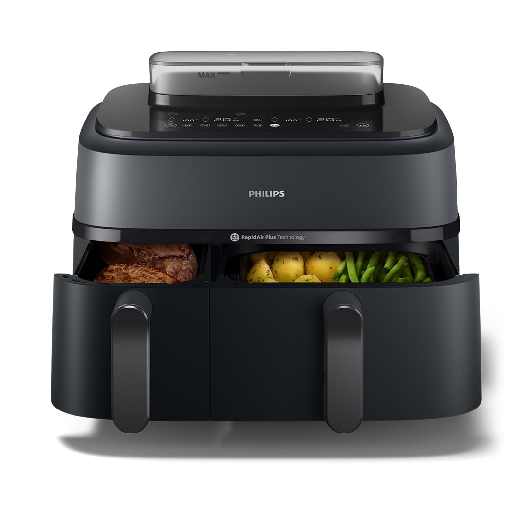 Philips Airfryer Série 5000 NA550/00 – Air Fryer 9L double panier AirSteam RapidAir