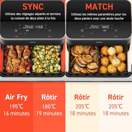 Cosori TwinFry Air Fryer 10L – Double Zone, Double Résistance, Friteuse Sans Huile Connectée