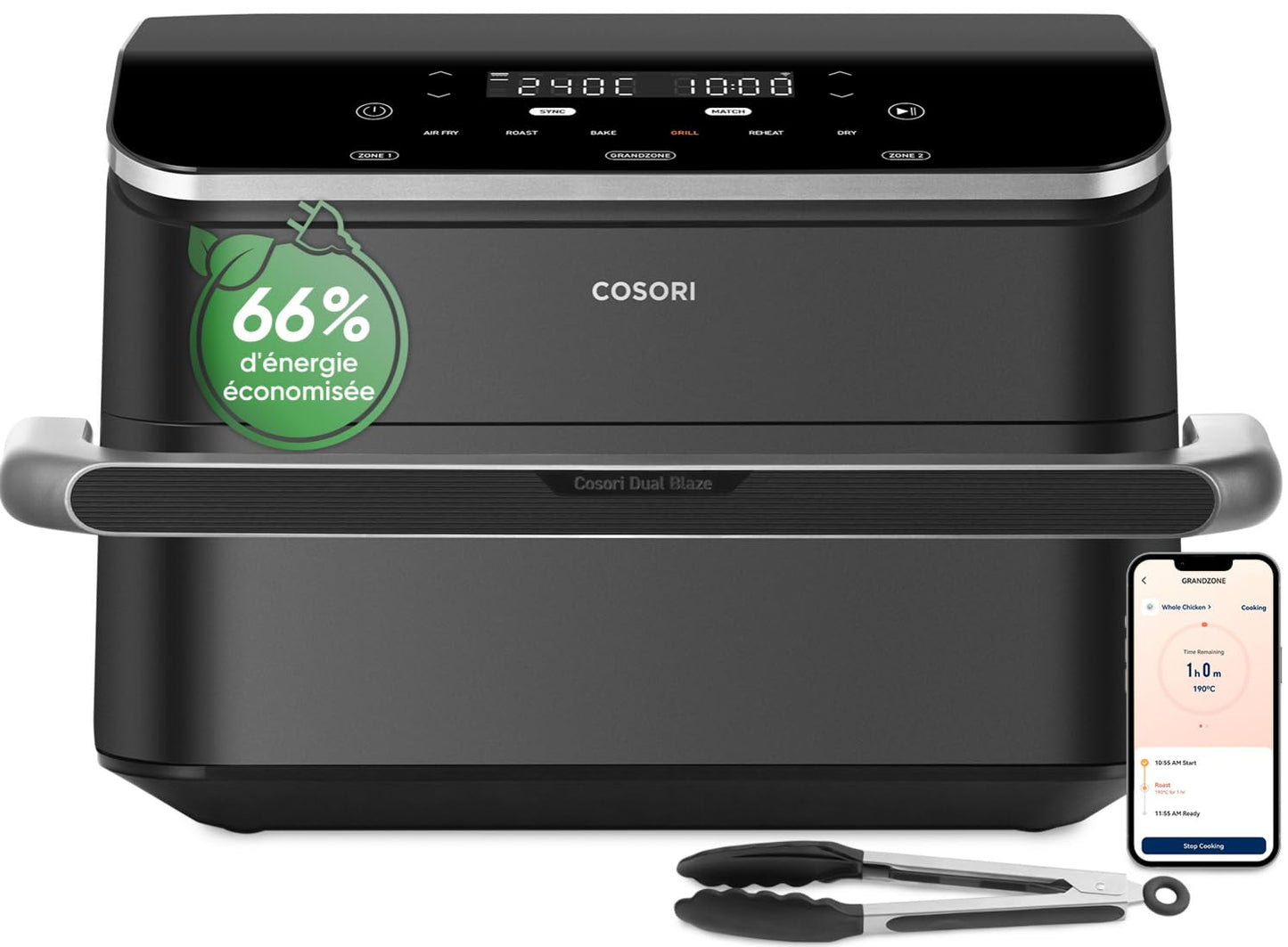 Cosori TwinFry Air Fryer 10L noir – friteuse sans huile double zone avec double résistance