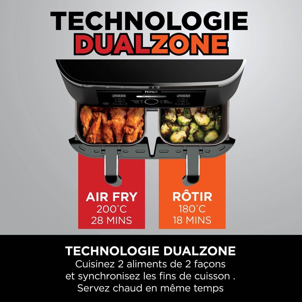 Ninja Air Fryer DualZone 7,6L – Friteuse Sans Huile 6-en-1 à Double Compartiment