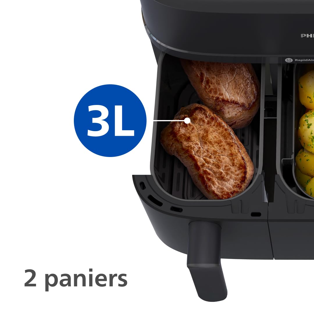 Philips Airfryer Série 5000 NA550/00 – Air Fryer Double Panier 9L AirSteam & RapidAir (19 Modes)