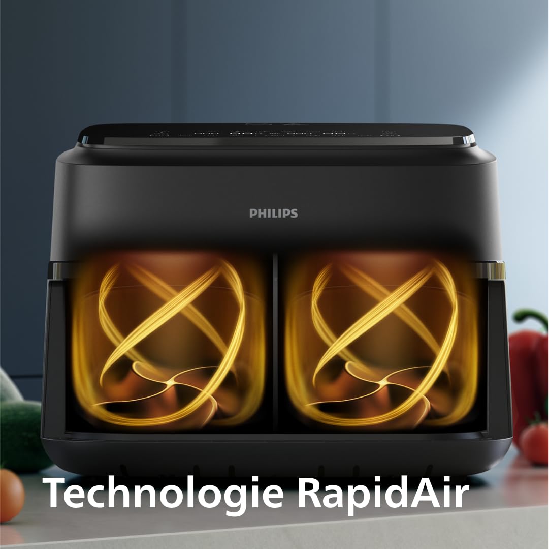 Philips Airfryer Série 1000 NA154/00 – Air Fryer 7,1L Double Panier Flexible RapidAir