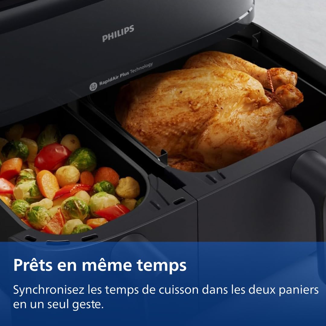 Philips Airfryer Série 5000 NA550/00 – Air Fryer Double Panier 9L AirSteam & RapidAir (19 Modes)