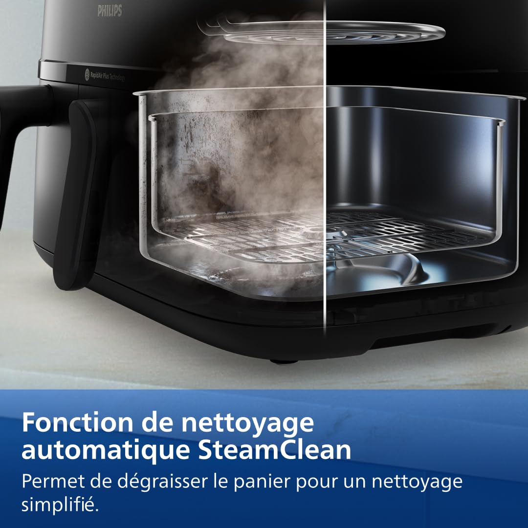 Philips Airfryer Série 5000 NA550/00 – Air Fryer Double Panier 9L AirSteam & RapidAir (19 Modes)