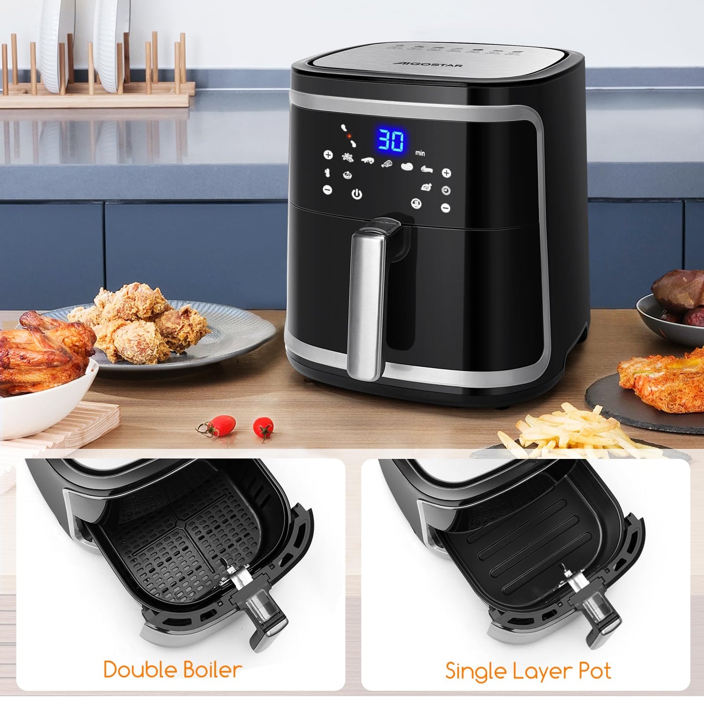 Aigostar Cube – Air Fryer 7L 1900W XXL avec 7 Programmes & Maintien au Chaud