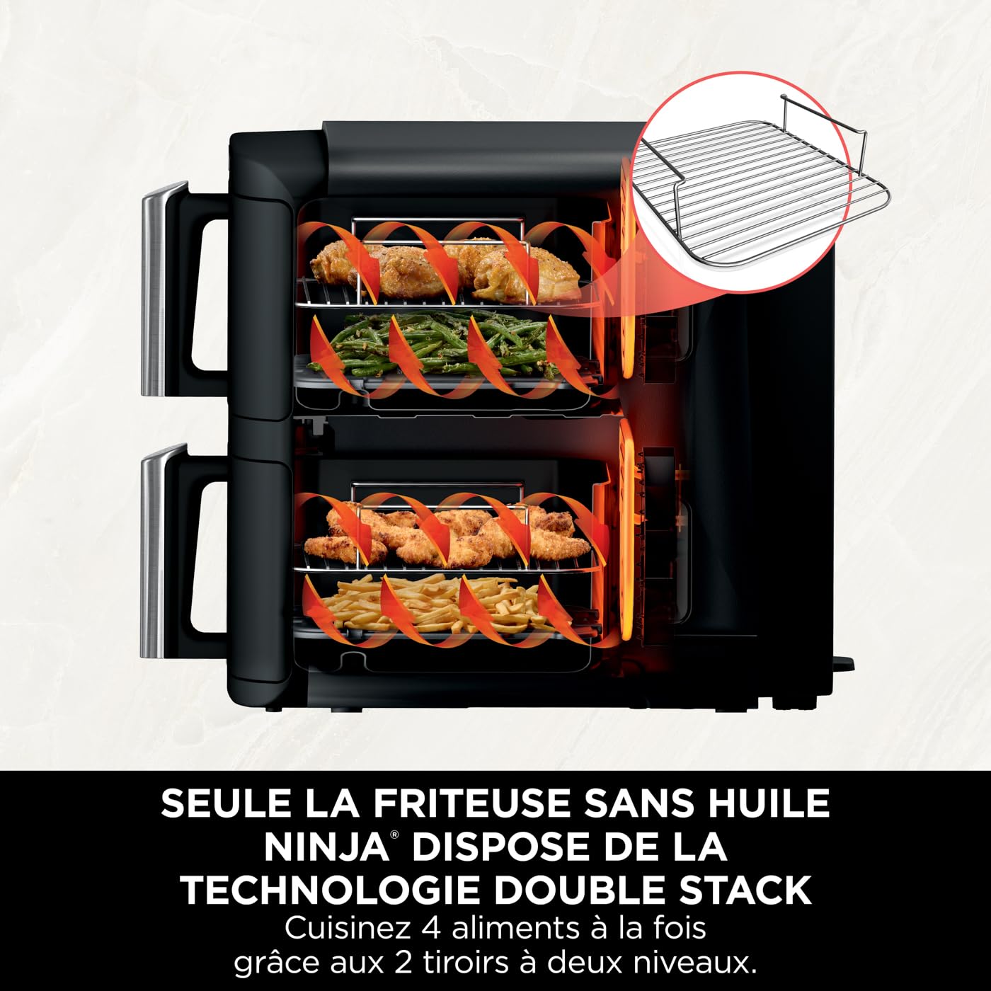 Ninja Double Stack Air Fryer 7,6L – Friteuse Sans Huile Double Tiroir Gris