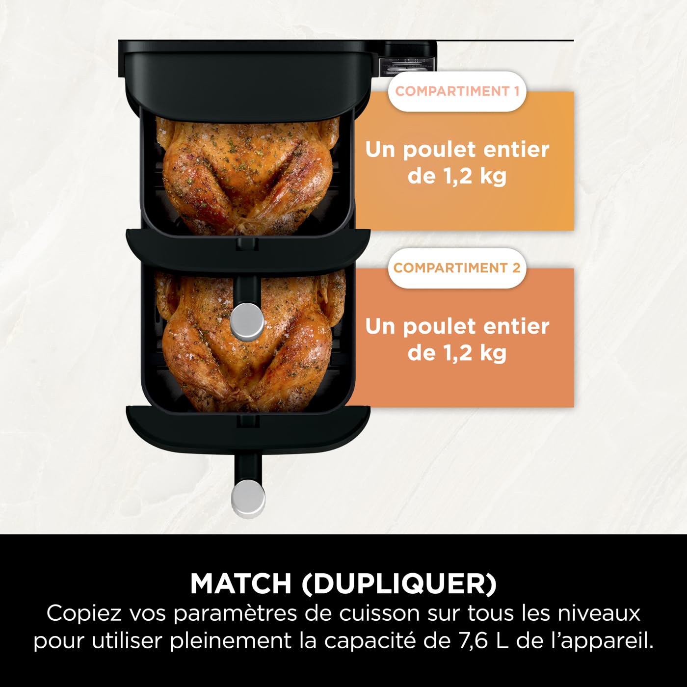 Ninja Double Stack Air Fryer 7,6L – Friteuse Sans Huile Double Tiroir Gris