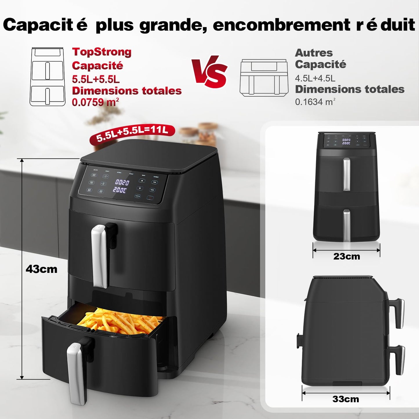 TopStrong Double Stack AF1102 – Air Fryer Vertical 11L 2500W Double Bac