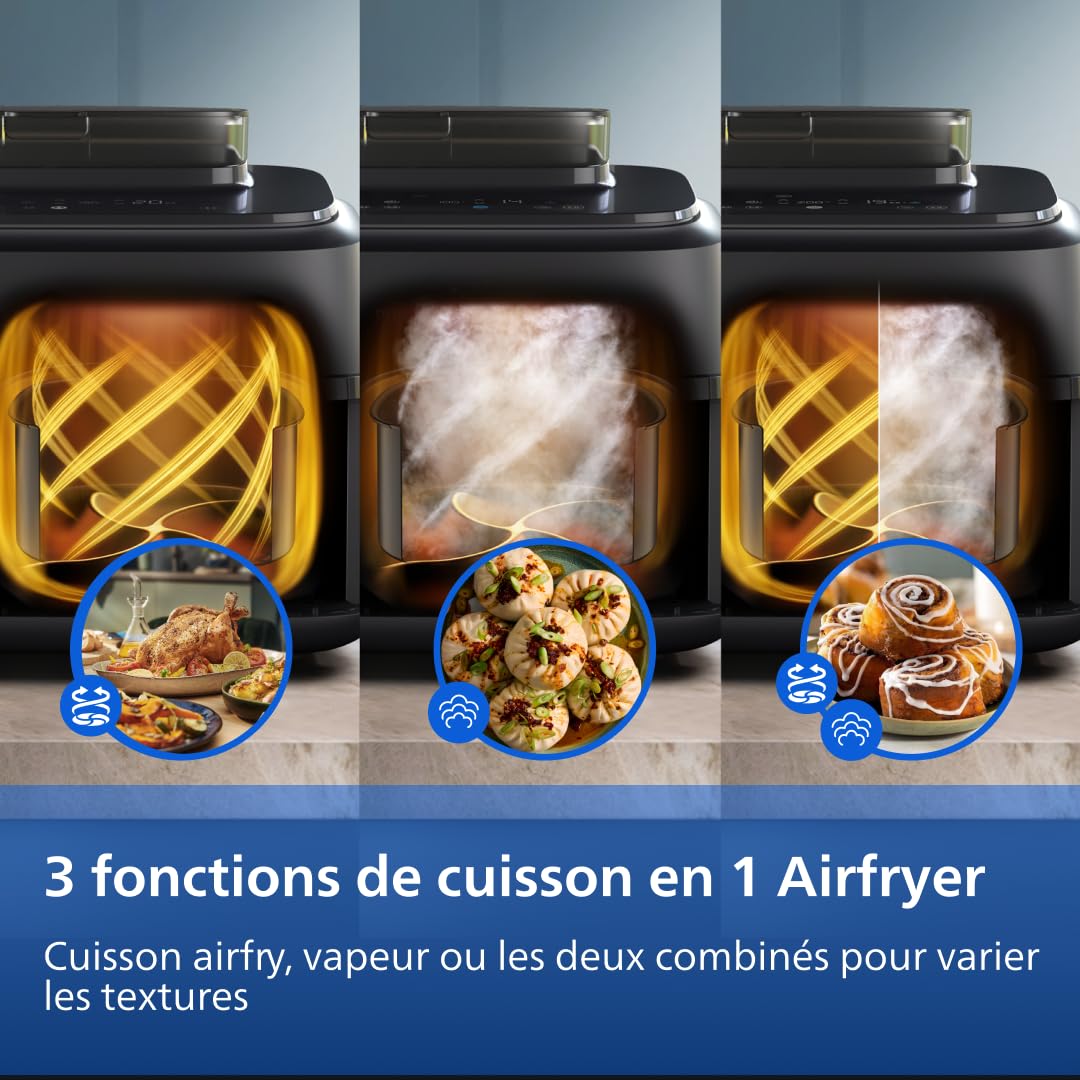 Philips Airfryer Série 5000 NA550/00 – Air Fryer Double Panier 9L AirSteam & RapidAir (19 Modes)