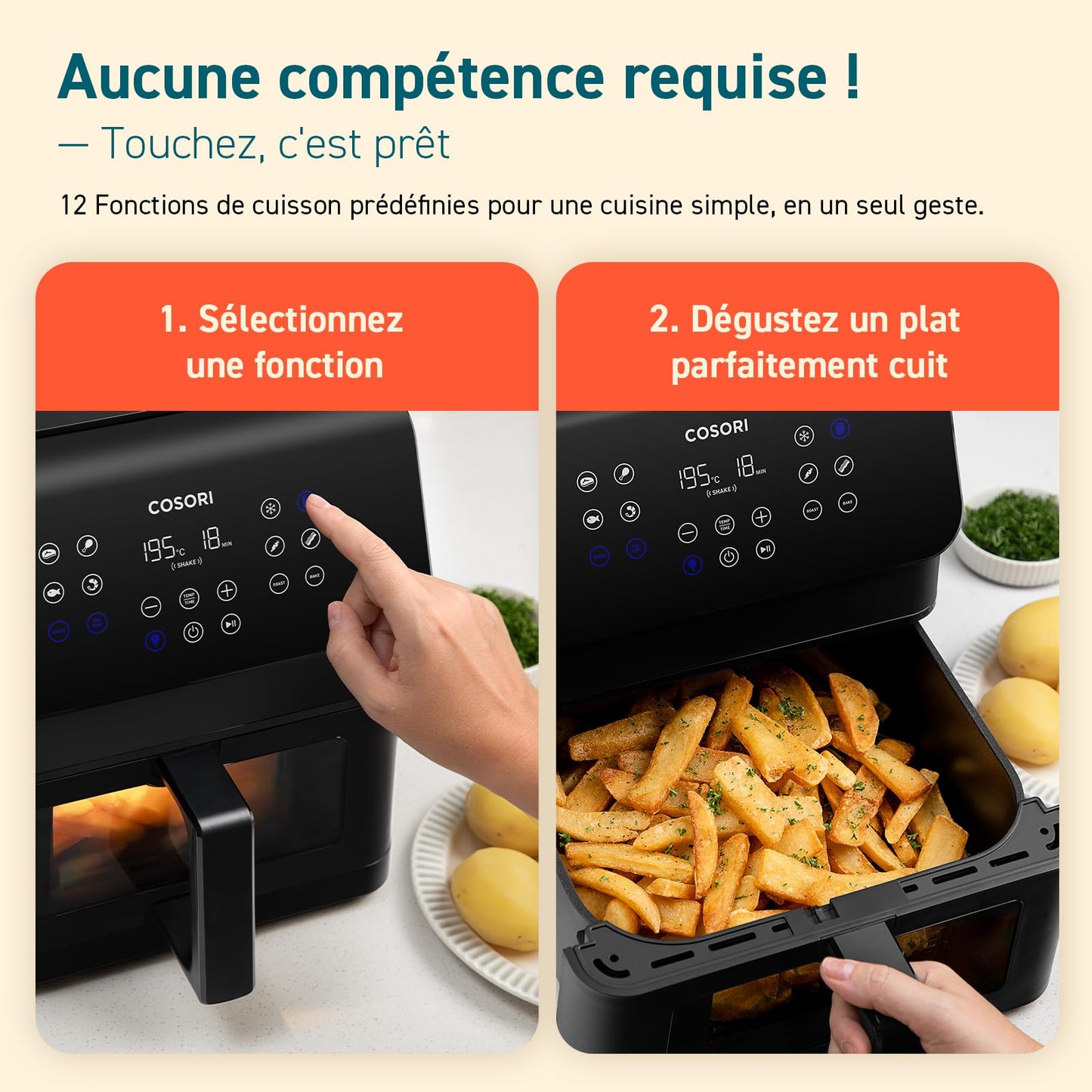 Cosori Air Fryer 6,2L – Friteuse sans Huile avec Fenêtre & 12 Programmes