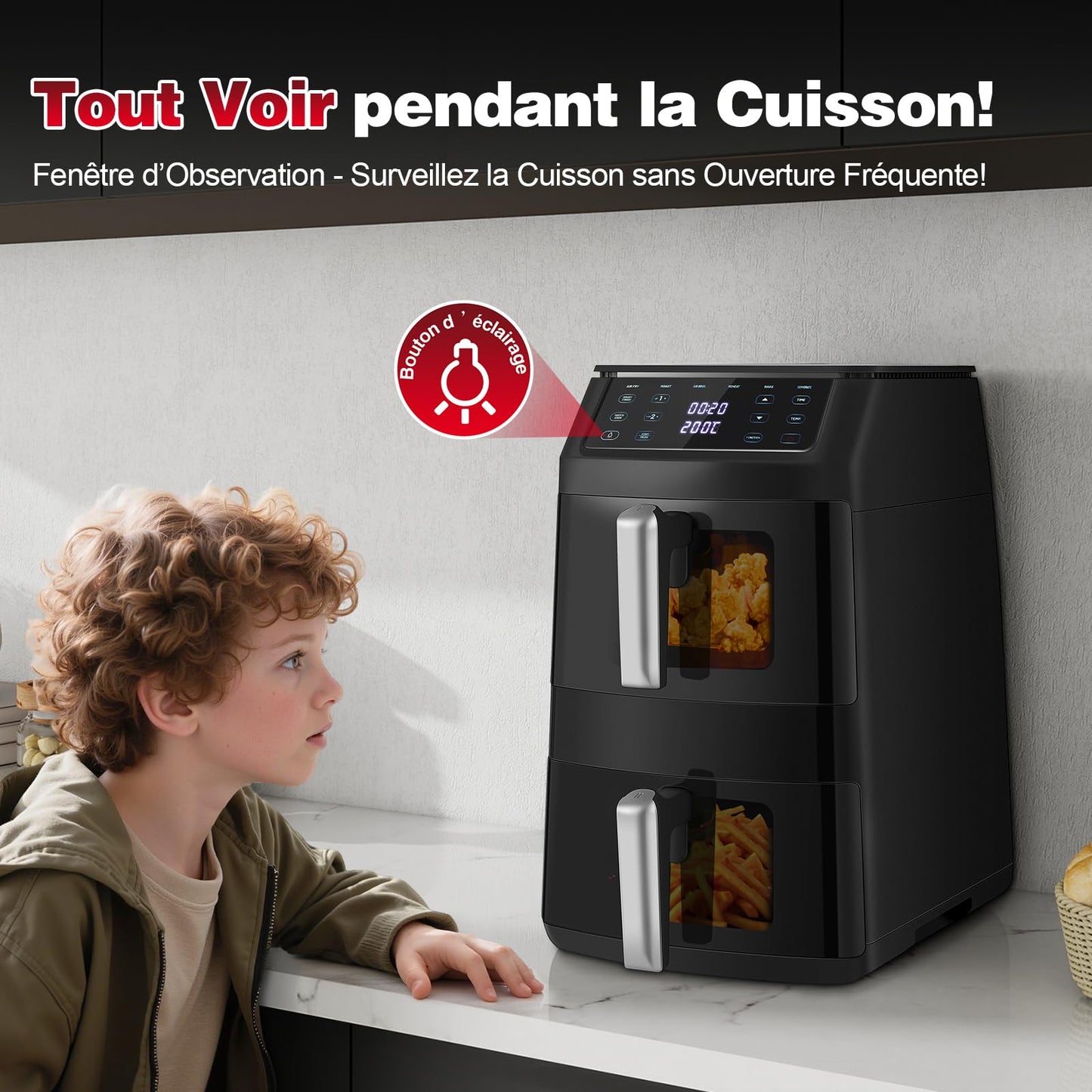 TopStrong Vertical Double Stack – Air Fryer 11L 2500W avec Fenêtres de Cuisson
