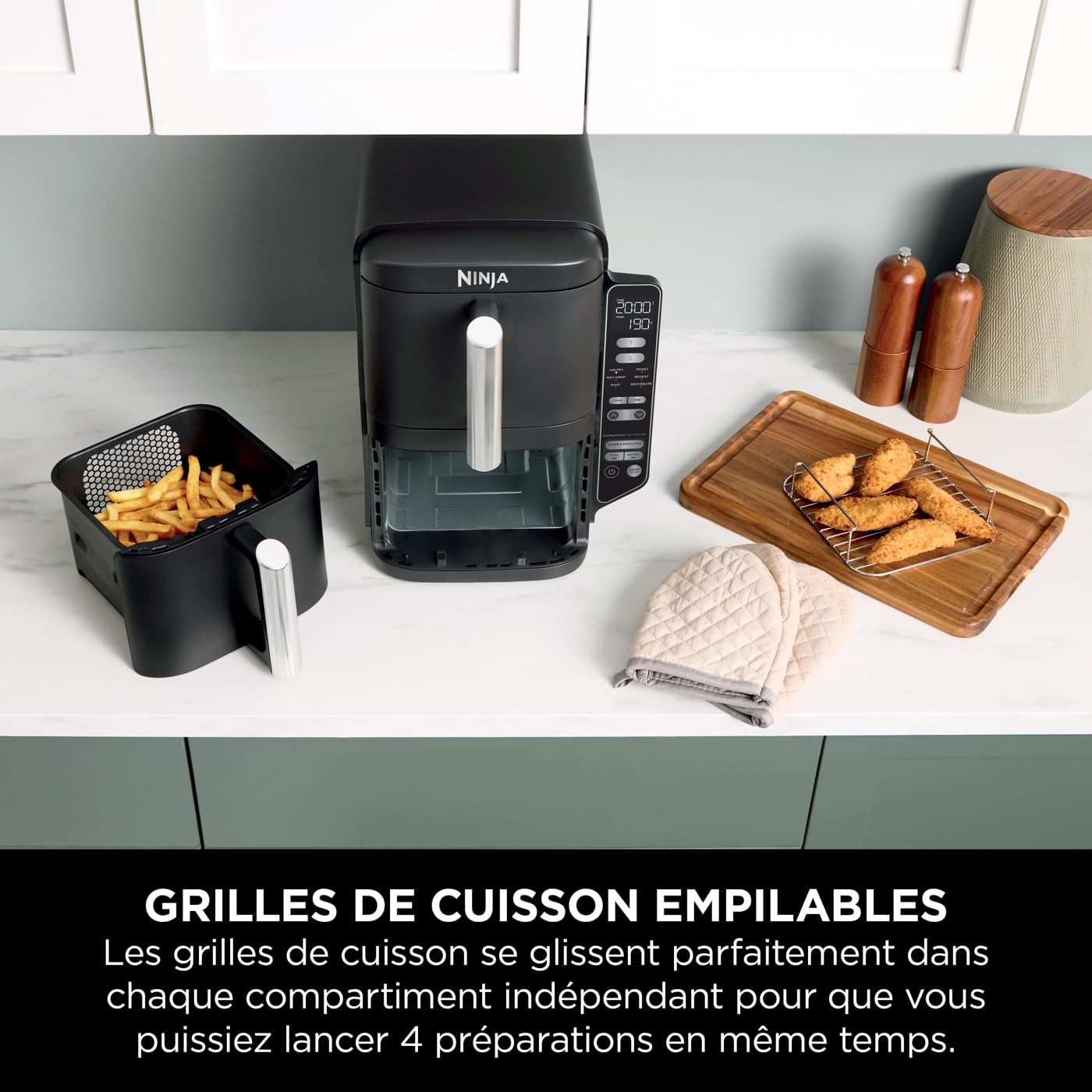 Ninja Double Stack Air Fryer 7,6L – Friteuse Sans Huile Double Tiroir Gris