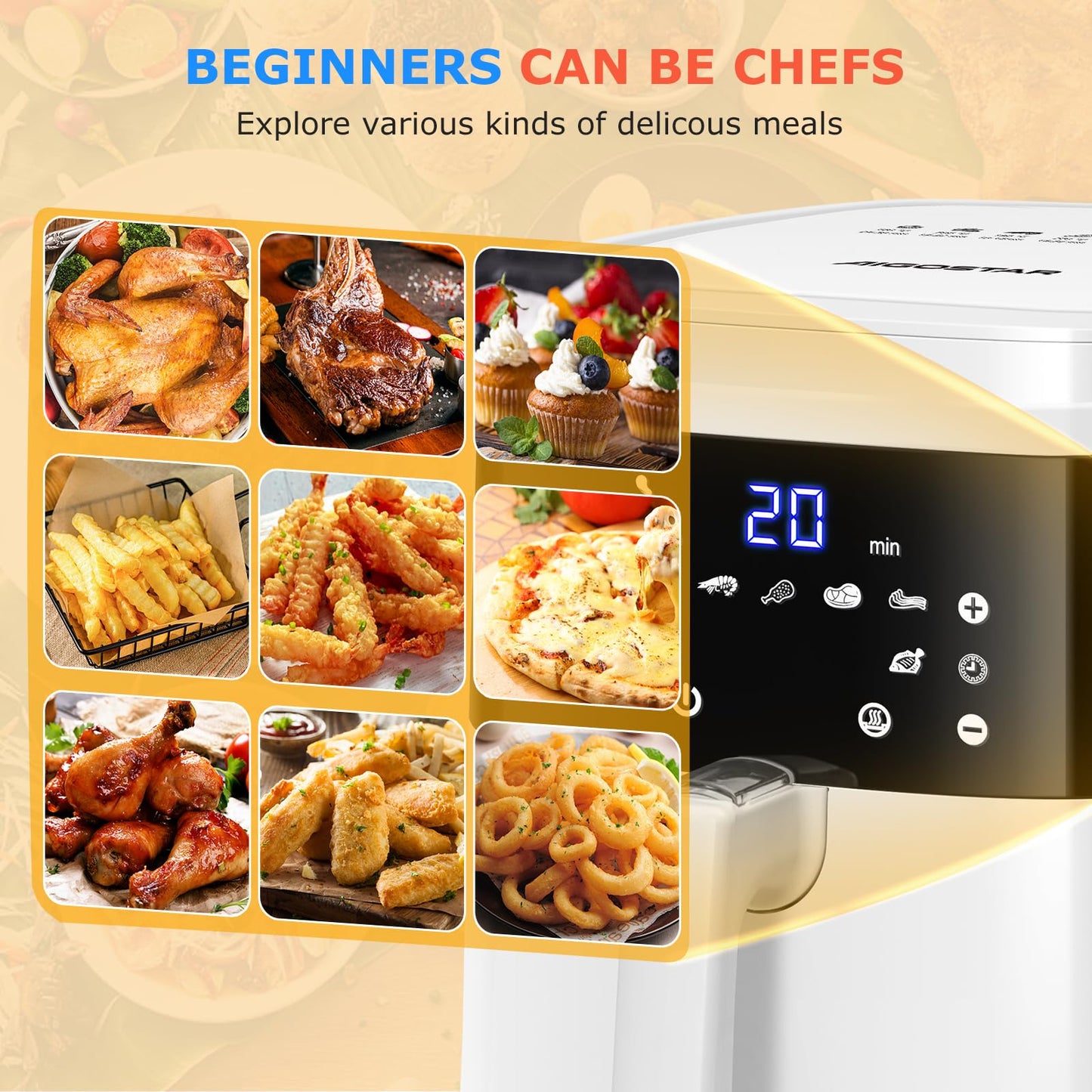 Aigostar White Cube – Air Fryer 7L 1900W Blanc, 7 Programmes & Livre de 20 Recettes