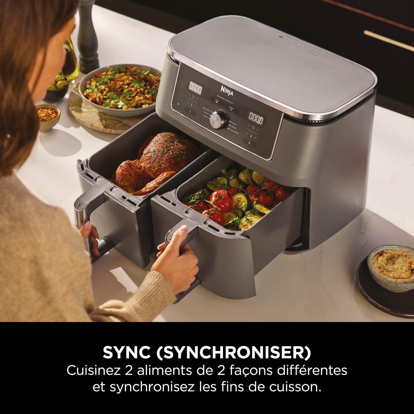 Ninja Dual Zone Max Air Fryer 9,5L – Friteuse Sans Huile Double Compartiment 6-en-1