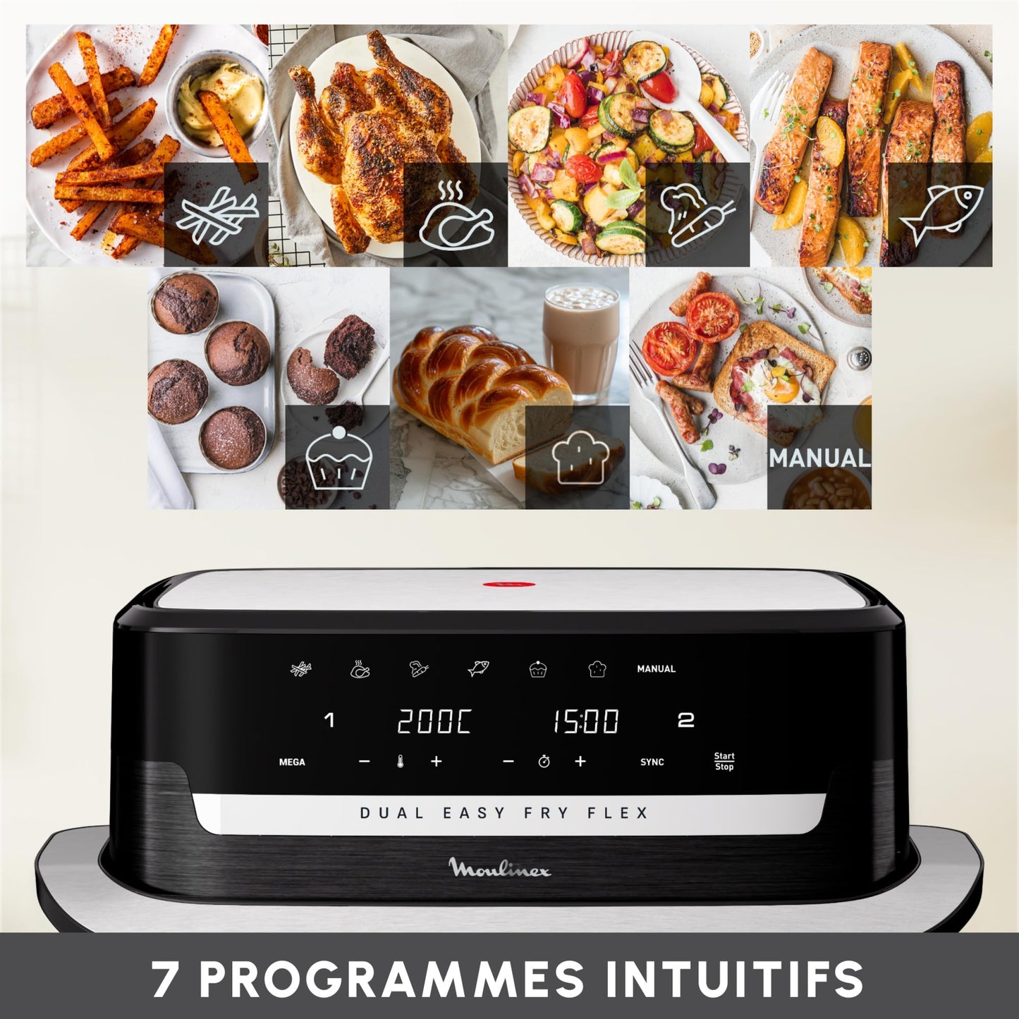 Moulinex Easy Fry Dual Flex – Air Fryer Double Zone 9L avec Séparateur Amovible