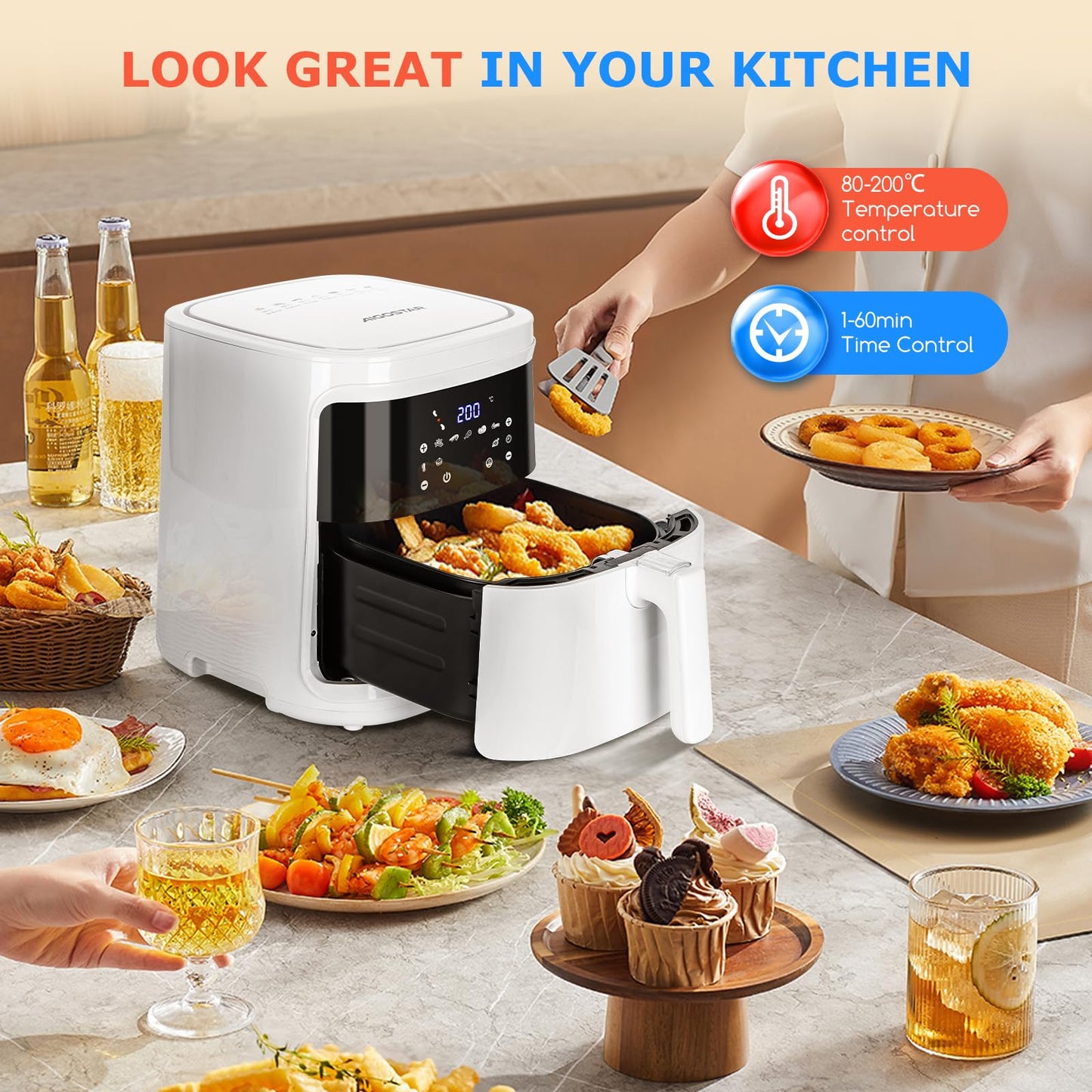 Aigostar White Cube – Air Fryer 7L 1900W Blanc, 7 Programmes & Livre de 20 Recettes