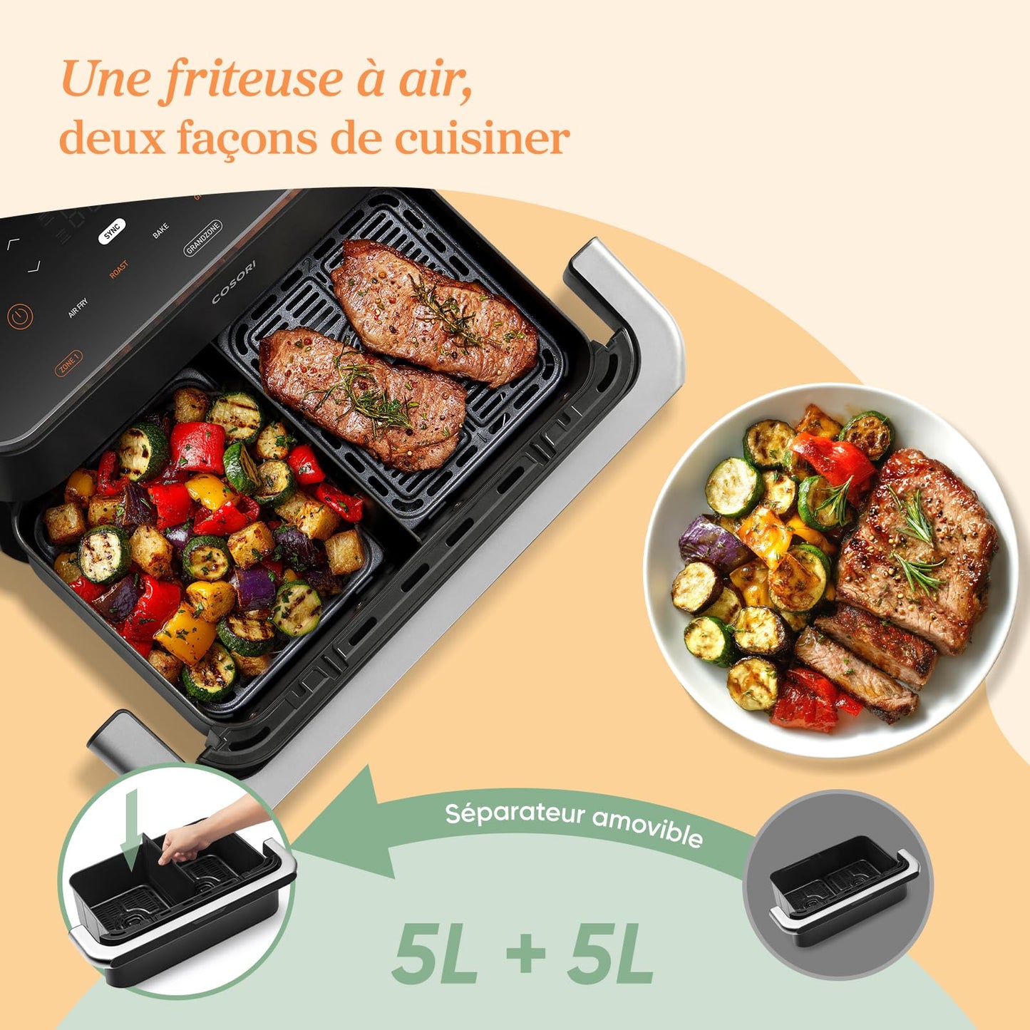 Cosori TwinFry Air Fryer 10L – Double Zone, Double Résistance, Friteuse Sans Huile Connectée