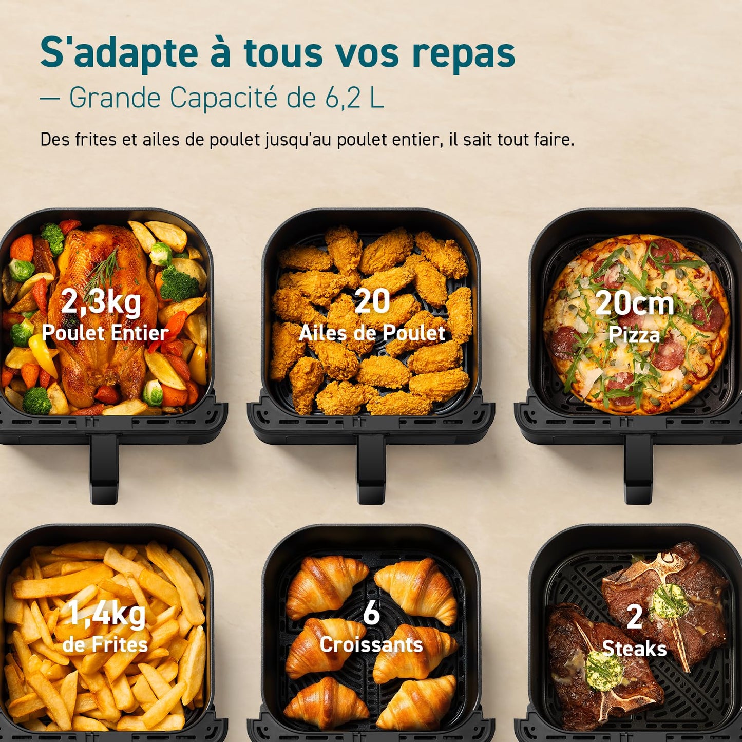 Cosori Air Fryer 6,2L – Friteuse sans Huile avec Fenêtre & 12 Programmes