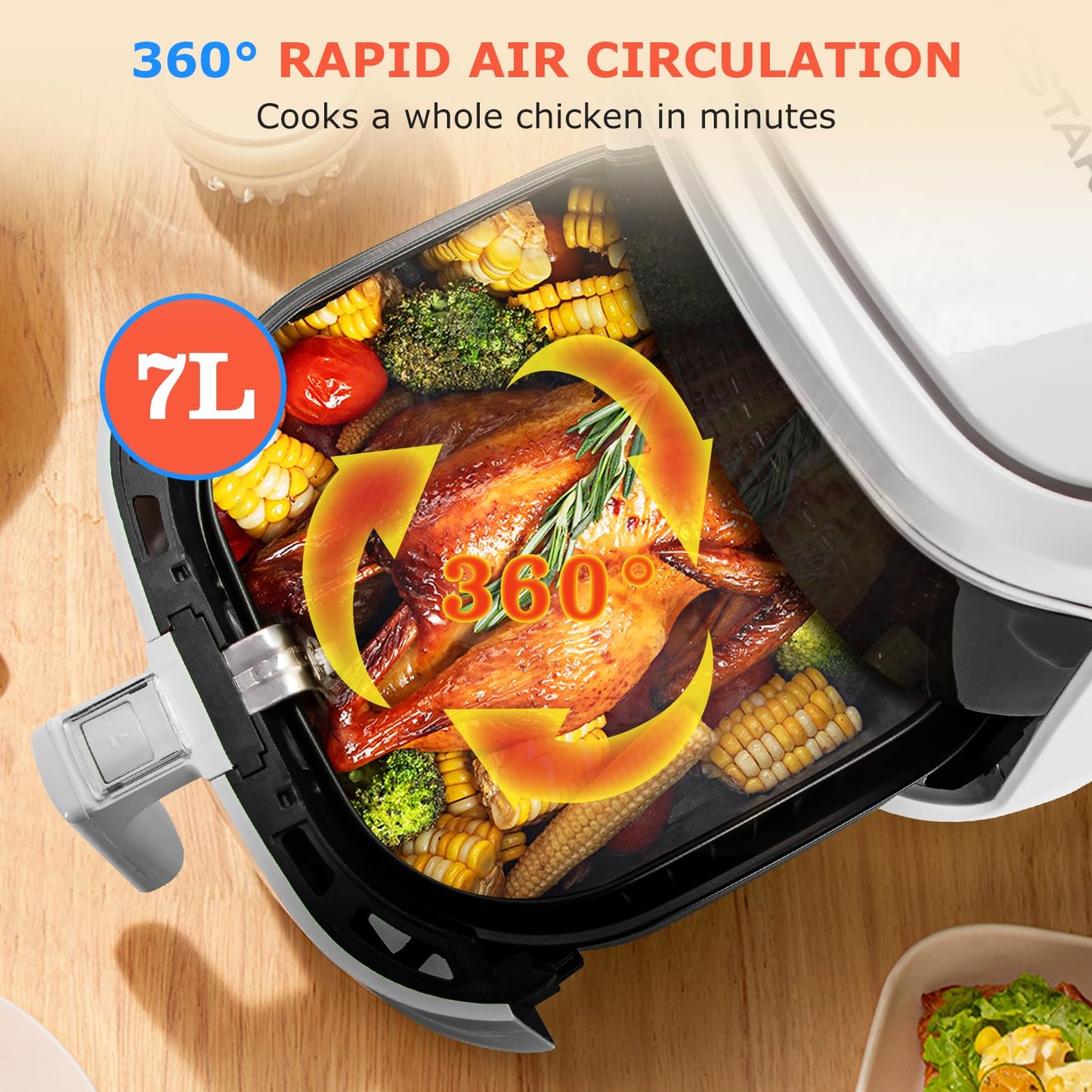 Aigostar White Cube – Air Fryer 7L 1900W Blanc, 7 Programmes & Livre de 20 Recettes