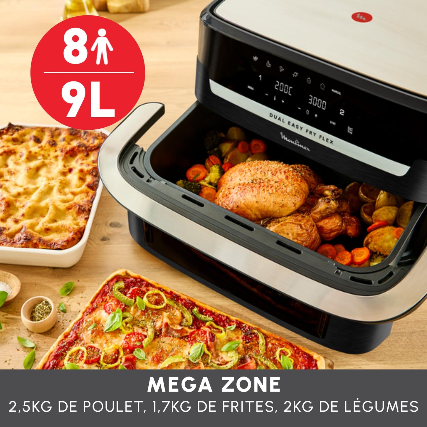Moulinex Easy Fry Dual Flex – Air Fryer Double Zone 9L avec Séparateur Amovible