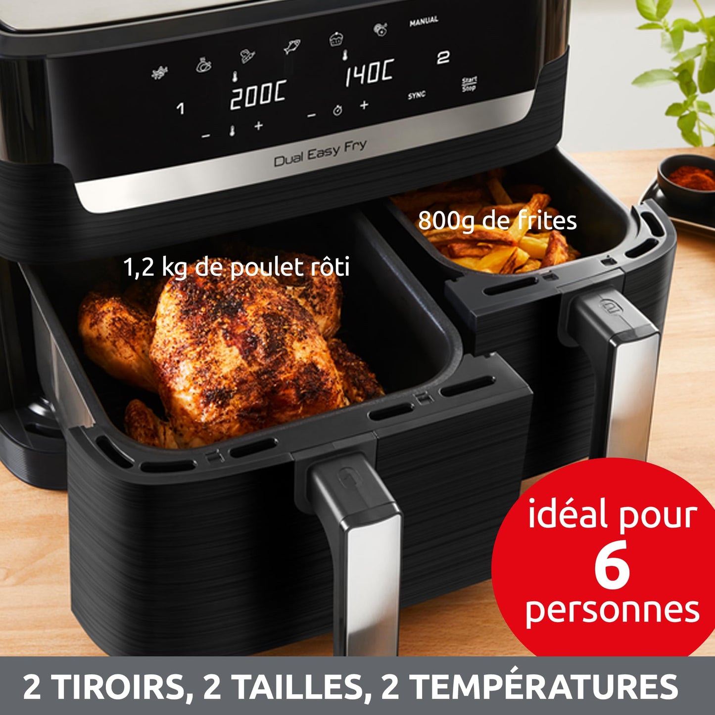 Moulinex Easy Fry Essential Inox EZ901820 – Air Fryer Double Tiroir 8,3L pour Repas Complets
