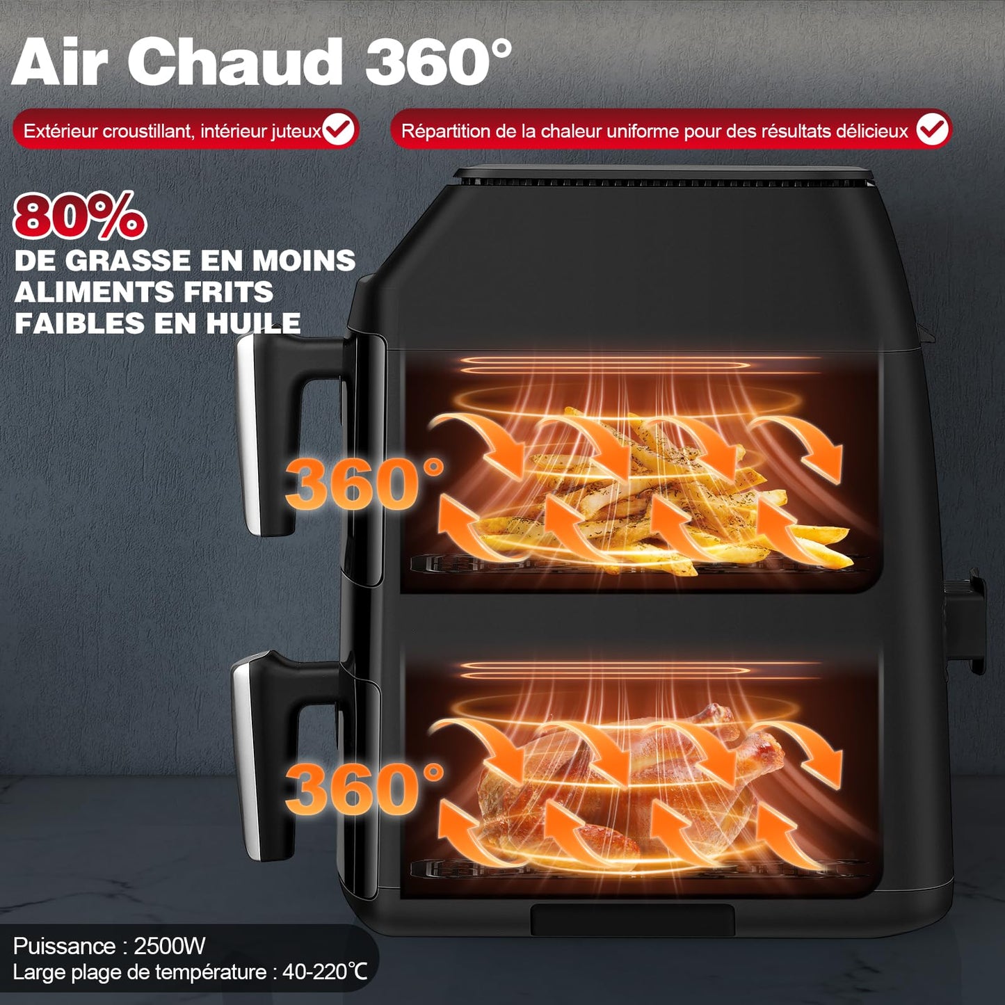 TopStrong Vertical Double Stack – Air Fryer 11L 2500W avec Fenêtres de Cuisson