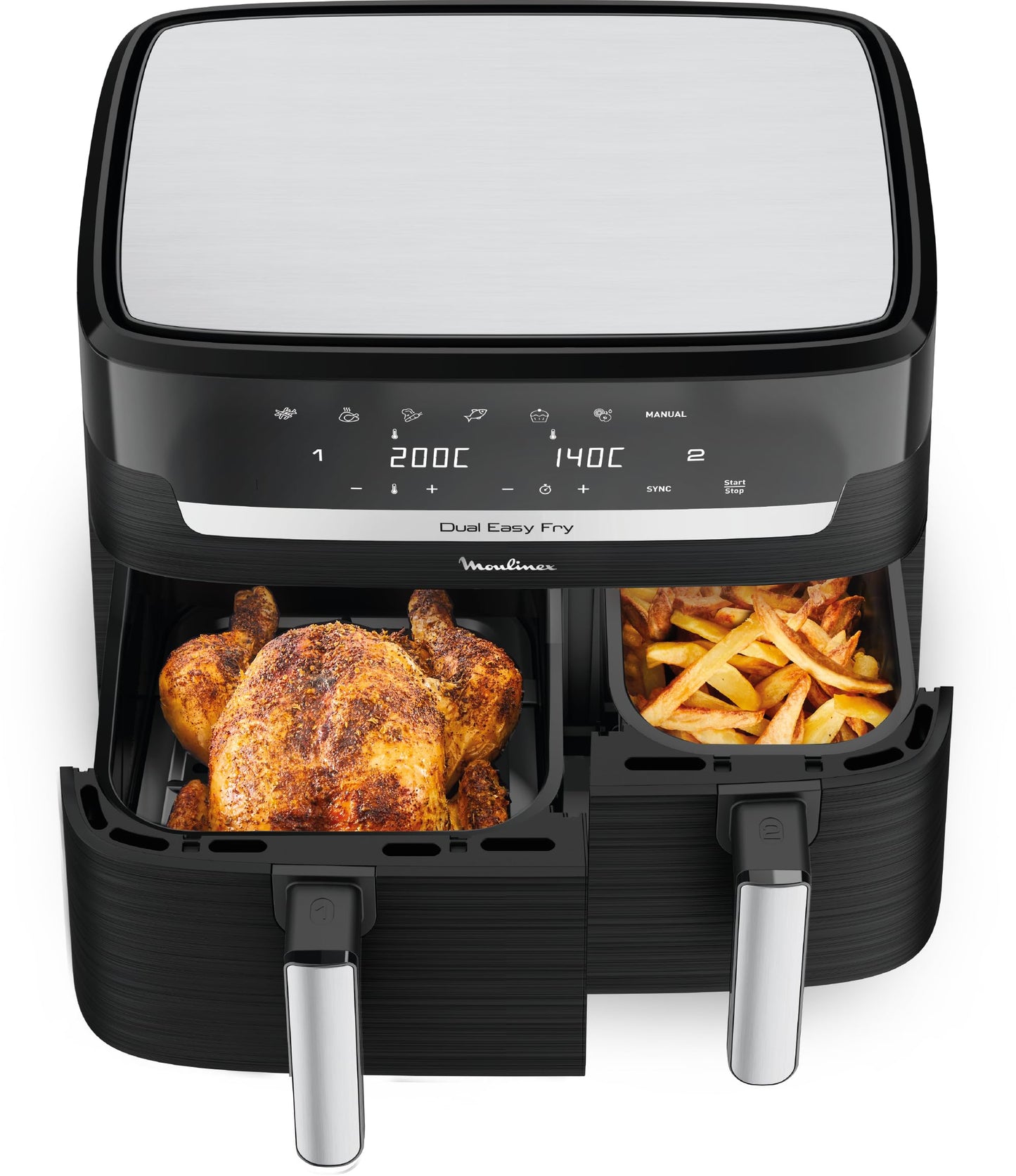 Moulinex Easy Fry Essential Inox EZ901820 – Air Fryer Double Tiroir 8,3L pour Repas Complets
